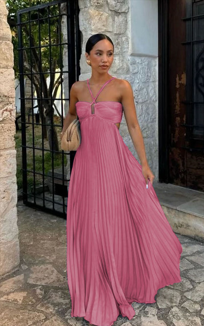 Pure Color Tube-top Pleated Sleeveless Sling Dress